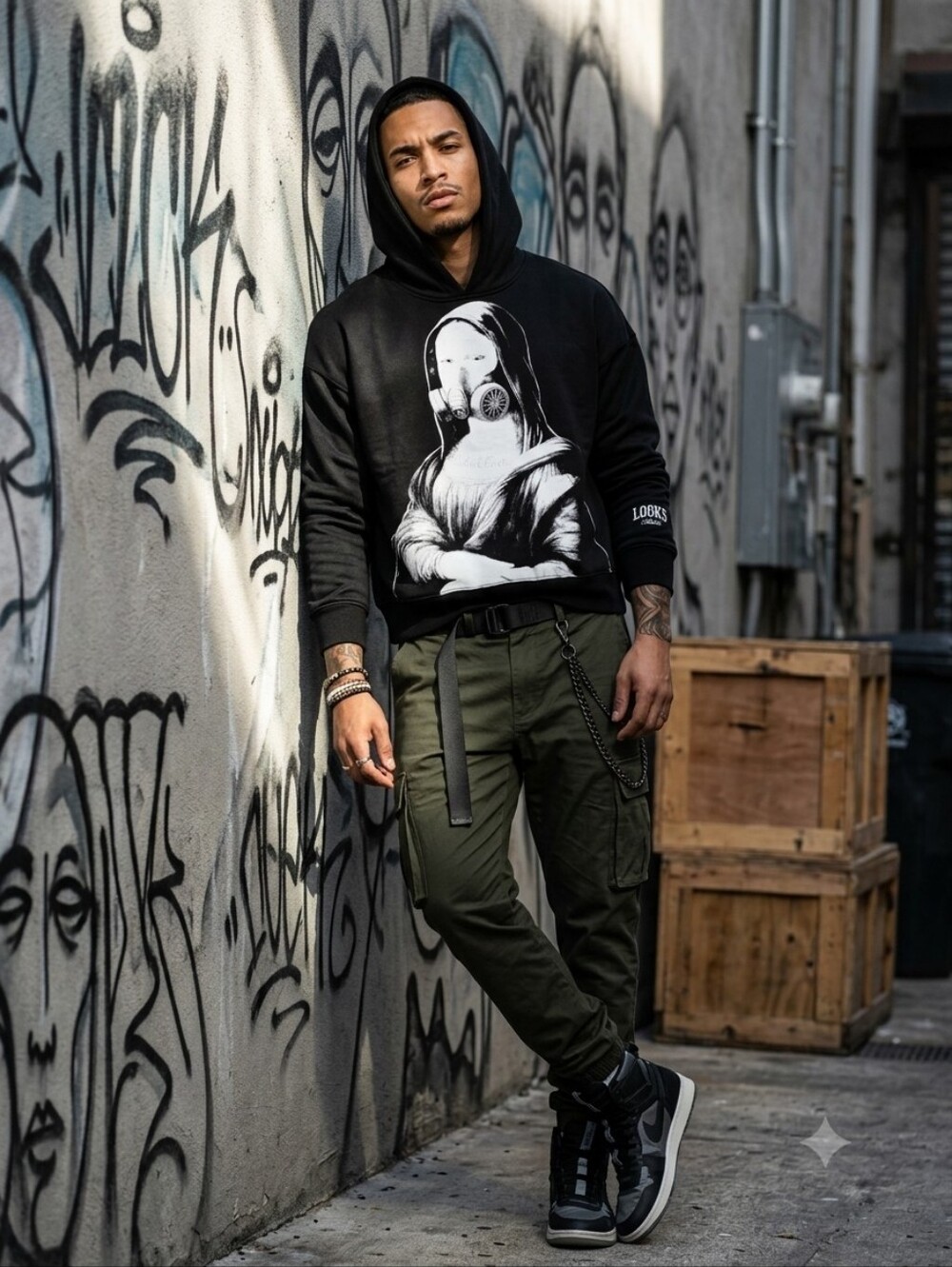 NEW with tag  Crooks & Castles Streetwear Black Hoodie Mona Lisa Gas Mask Hoodie